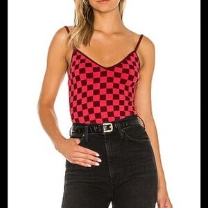 superdown Red Checkered Sweater Tank